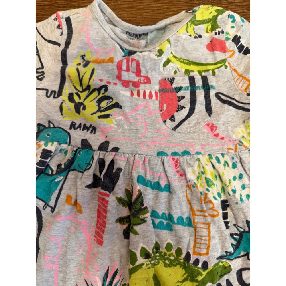 Next Dinosaur Dress 1.5-2 Years 92cm Girls Grey RAWR Dino Print Cotton